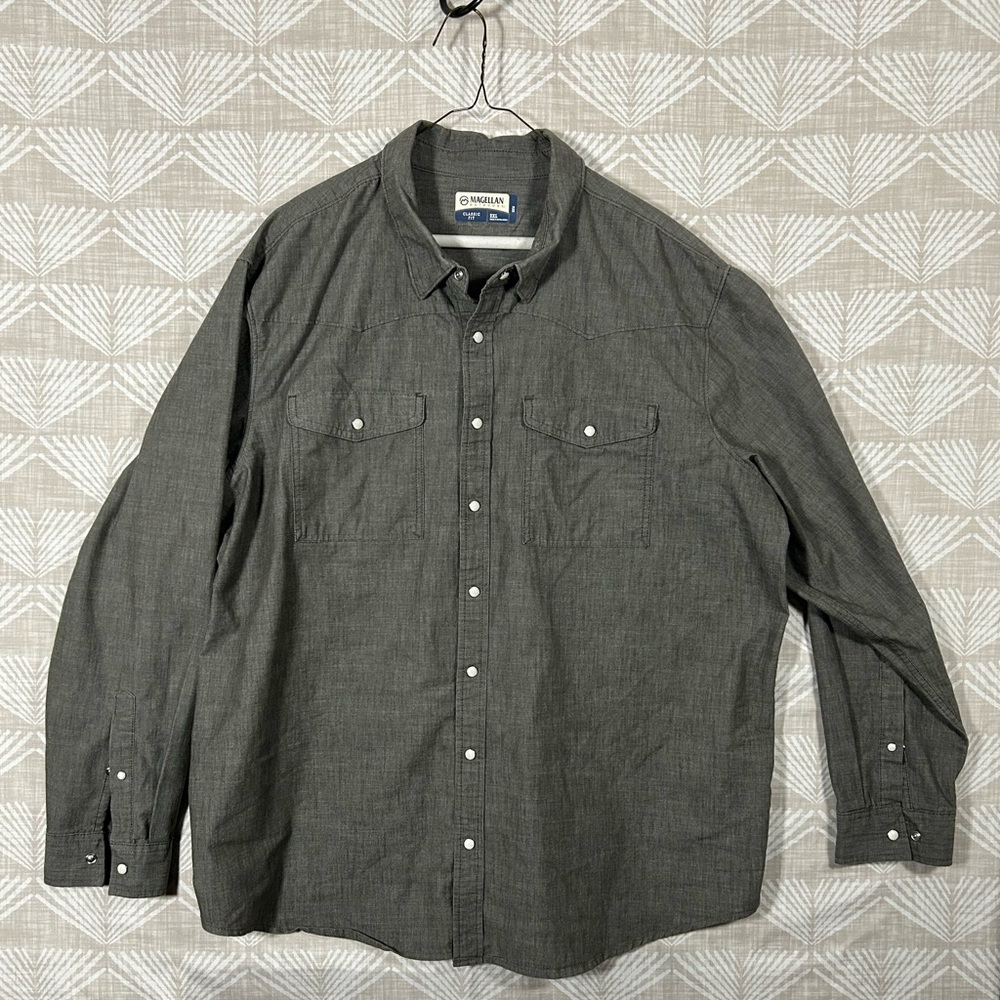 Magellan Outdoor Gray Classic Fit Button-Down Long Sleeve Shirt Size 2XL